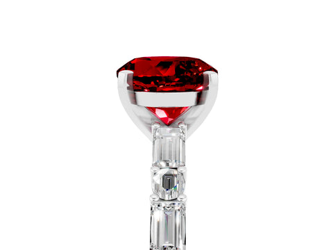 White gold Round Cut Ruby Solitaire with Side Baguettes and Channel Set Band_5