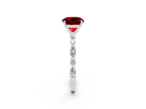 White gold Round Cut Ruby Solitaire with Side Stones on a Pavé Band and Four-Prong Setting_2