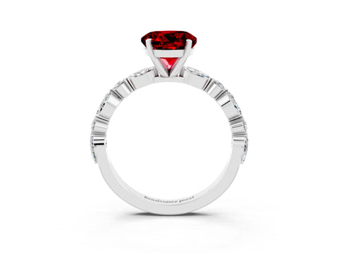 White gold Round Cut Ruby Solitaire with Side Stones on a Pavé Band and Four-Prong Setting_3