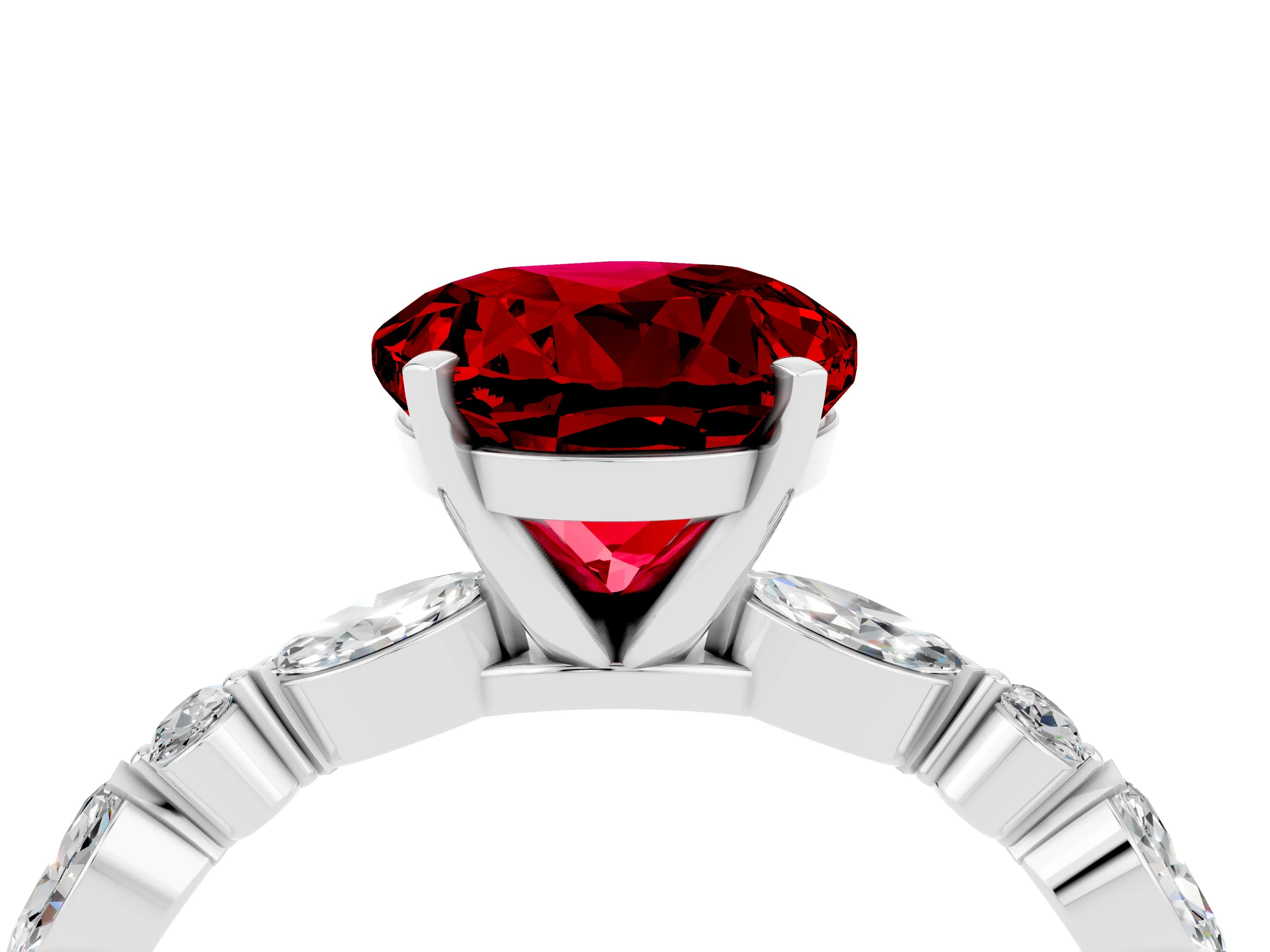 White gold Round Cut Ruby Solitaire with Side Stones on a Pavé Band and Four-Prong Setting_4