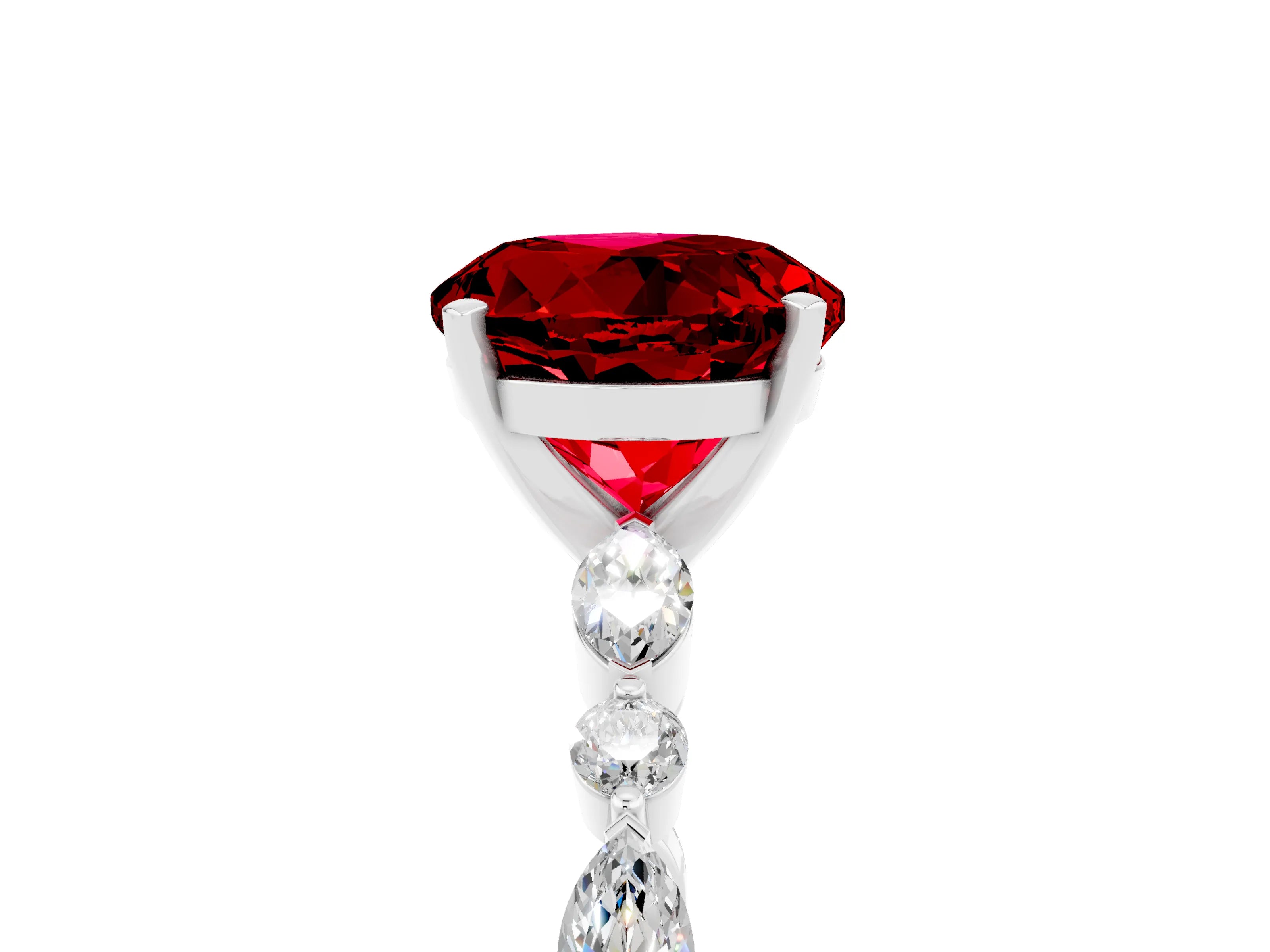 White gold Round Cut Ruby Solitaire with Side Stones on a Pavé Band and Four-Prong Setting_5
