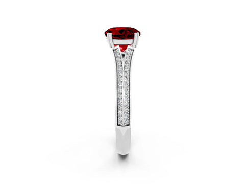 White gold Round Cut Ruby Split Shank Engagement Ring with Pavé Band_2