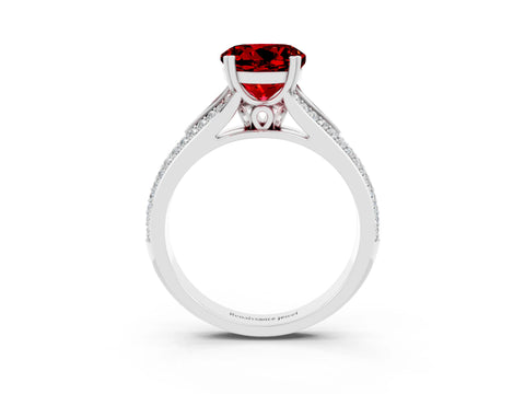 White gold Round Cut Ruby Split Shank Engagement Ring with Pavé Band_3