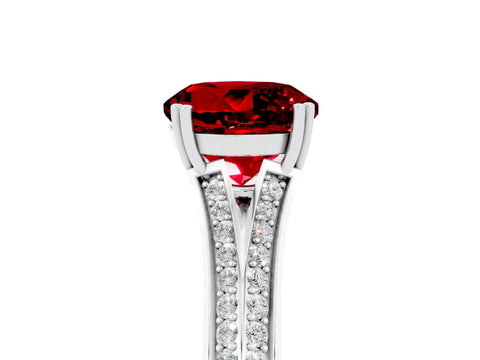 White gold Round Cut Ruby Split Shank Engagement Ring with Pavé Band_5