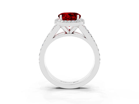 White gold Round Cut Ruby Split Shank Halo Ring with Four-Prong Setting_15