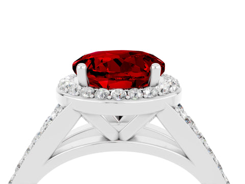 White gold Round Cut Ruby Split Shank Halo Ring with Four-Prong Setting_16