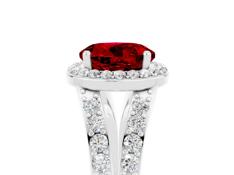 White gold Round Cut Ruby Split Shank Halo Ring with Four-Prong Setting_29