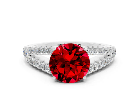White gold Round Cut Ruby Split Shank Pavé Engagement Ring with Four-Prong Setting_12