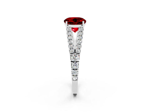 White gold Round Cut Ruby Split Shank Pavé Engagement Ring with Four-Prong Setting_14