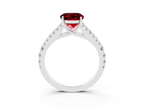 White gold Round Cut Ruby Split Shank Pavé Engagement Ring with Four-Prong Setting_15