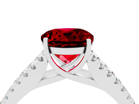 White gold Round Cut Ruby Split Shank Pavé Engagement Ring with Four-Prong Setting_16