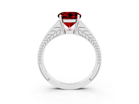 White gold Round Cut Ruby Split Shank Ring with Pavé Band and Four-Prong Setting_3
