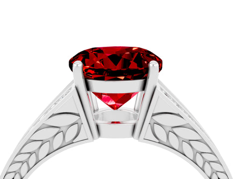 White gold Round Cut Ruby Split Shank Ring with Pavé Band and Four-Prong Setting_4