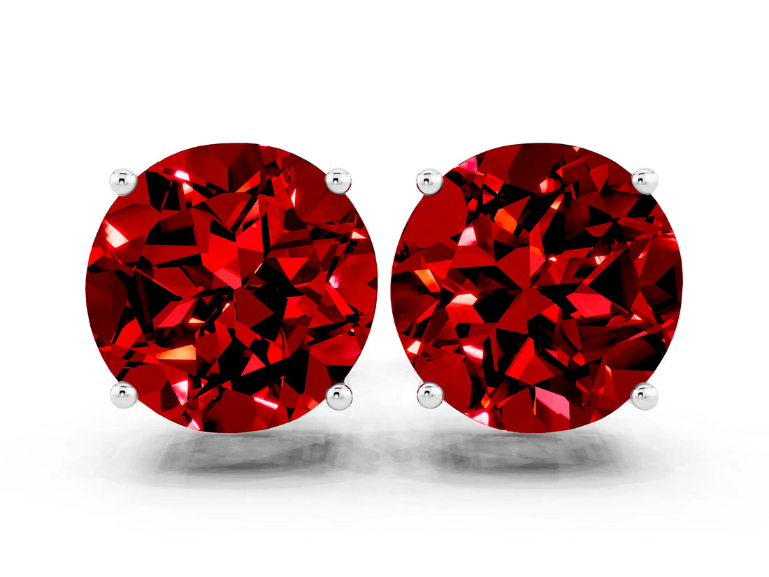 Silver 1.22 Carat Round Ruby Stud Earrings