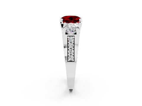 White gold Round Cut Ruby Three-Stone Ring with Channel Set Band and Four-Prong Setting_2