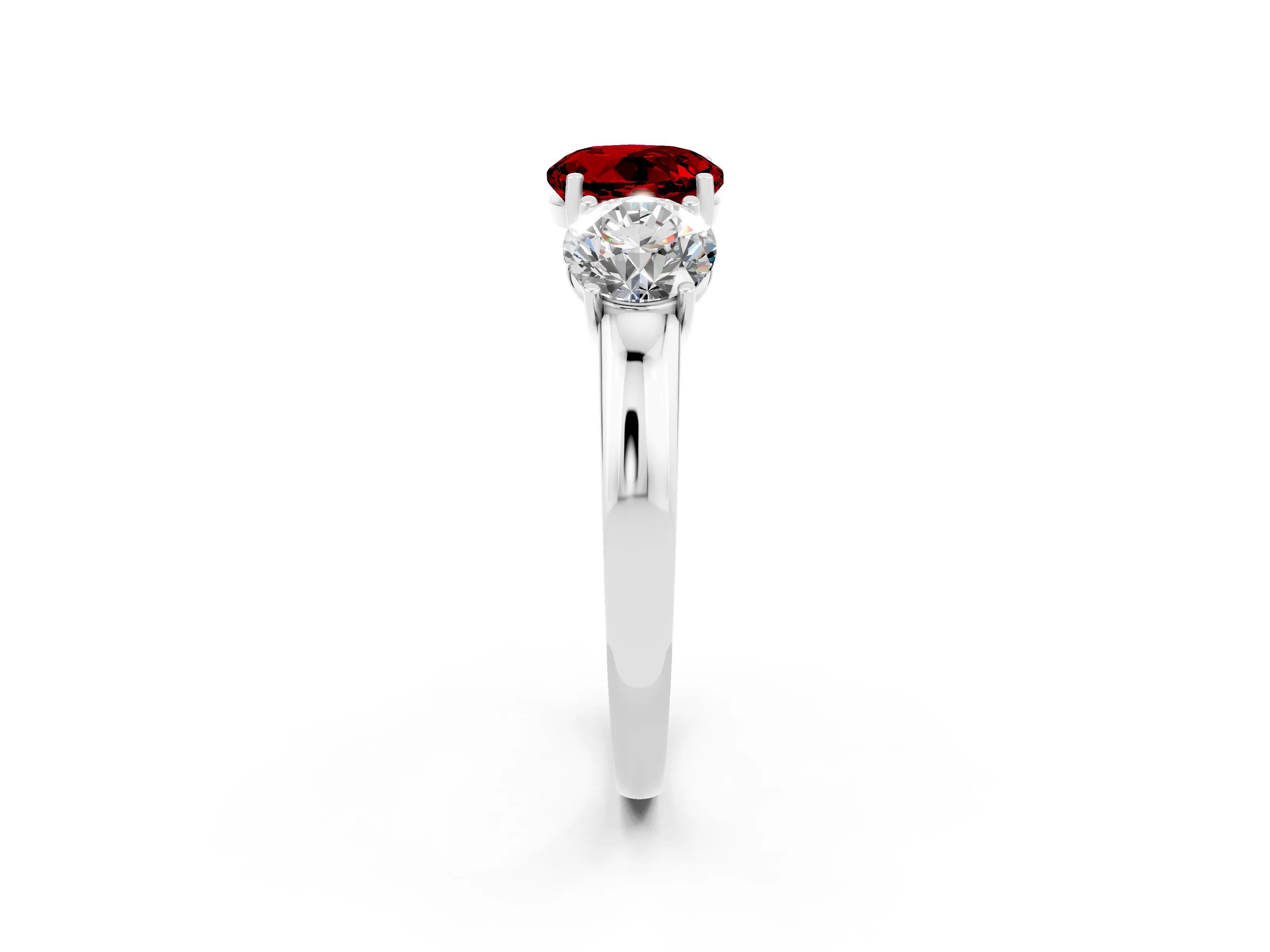 White gold Round Cut Ruby Three-Stone Ring with Four-Prong Setting and Classic Band_2
