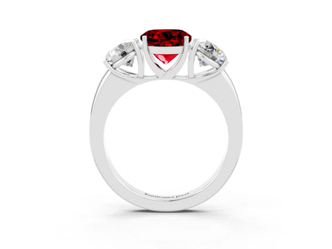 White gold Round Cut Ruby Three-Stone Ring with Four-Prong Setting and Classic Band_3