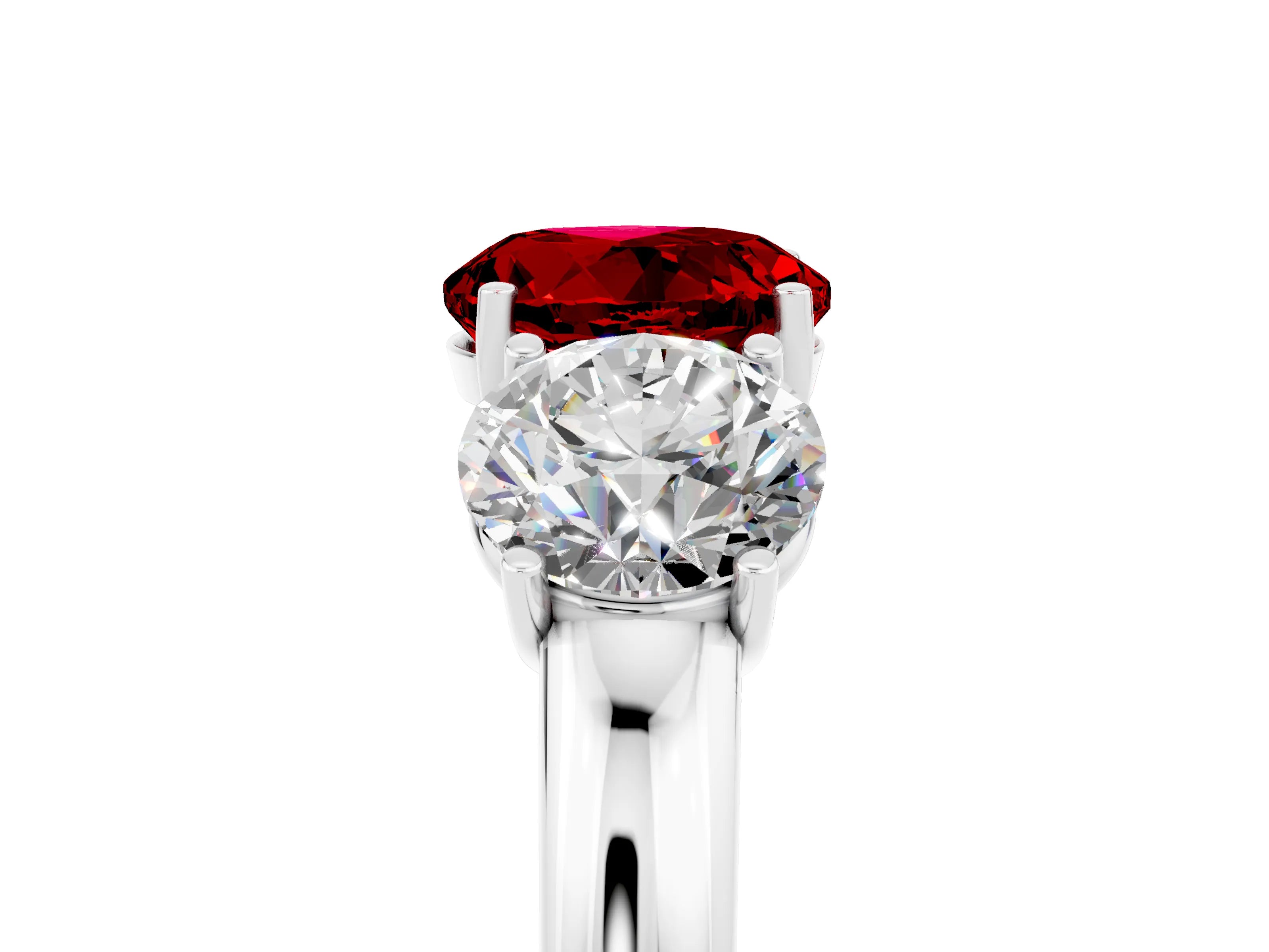 White gold Round Cut Ruby Three-Stone Ring with Four-Prong Setting and Classic Band_5