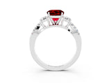 White gold Round Cut Ruby Three-Stone Ring with Pavé Split Shank and Four-Prong Setting_3