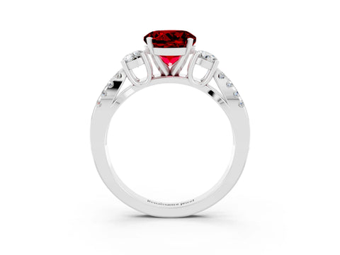 White gold Round Cut Ruby Three-Stone Ring with Pavé Split Shank and Four-Prong Setting_3