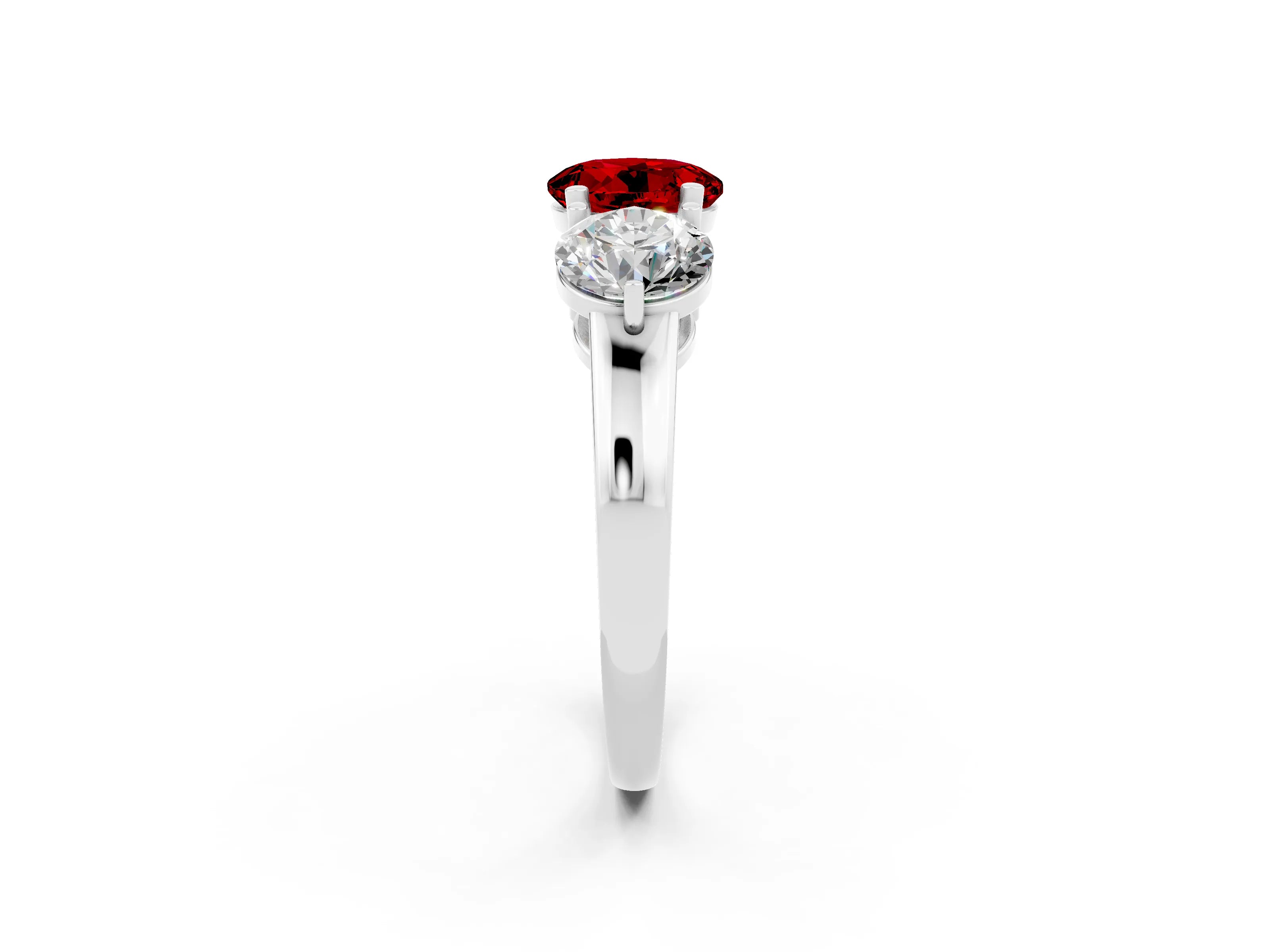 White gold Round Cut Ruby Three-Stone Ring with Prong Setting and Classic Band_2