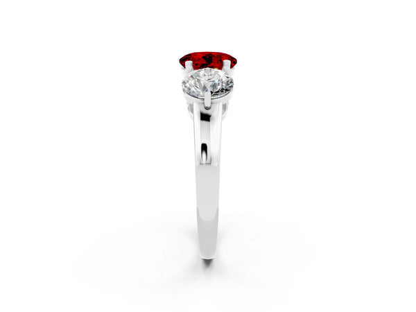 White gold Round Cut Ruby Three-Stone Ring with Prong Setting and Classic Band