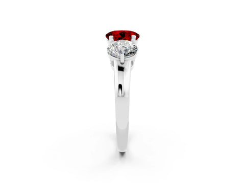 White gold Round Cut Ruby Three-Stone Ring with Prong Setting and Classic Band_2