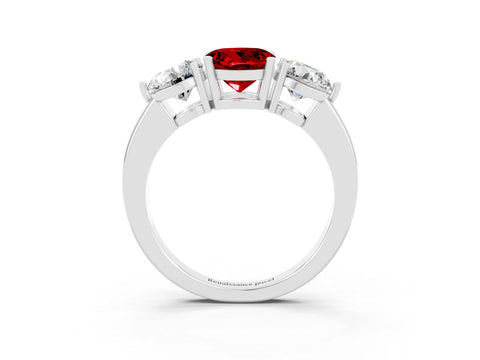 White gold Round Cut Ruby Three-Stone Ring with Prong Setting and Classic Band_3