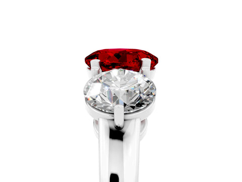 White gold Round Cut Ruby Three-Stone Ring with Prong Setting and Classic Band_5