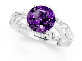 White gold Round Cut Solitaire Amethyst Leaf-Inspired Vine Band Ring with Prong Setting_1