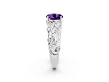 White gold Round Cut Solitaire Amethyst Leaf-Inspired Vine Band Ring with Prong Setting_2