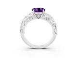 White gold Round Cut Solitaire Amethyst Leaf-Inspired Vine Band Ring with Prong Setting_3