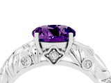 White gold Round Cut Solitaire Amethyst Leaf-Inspired Vine Band Ring with Prong Setting_4