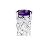 White gold Round Cut Solitaire Amethyst Leaf-Inspired Vine Band Ring with Prong Setting_5