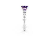 White gold Round Cut Solitaire Amethyst Ring with Pave Band and Four-Prong Setting_2