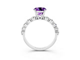 White gold Round Cut Solitaire Amethyst Ring with Pave Band and Four-Prong Setting_3