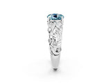 White gold Round Cut Solitaire Aquamarine Leaf-Inspired Vine Band Ring with Prong Setting_2