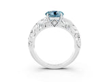 White gold Round Cut Solitaire Aquamarine Leaf-Inspired Vine Band Ring with Prong Setting_3