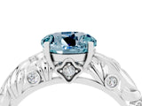 White gold Round Cut Solitaire Aquamarine Leaf-Inspired Vine Band Ring with Prong Setting_4