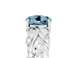 White gold Round Cut Solitaire Aquamarine Leaf-Inspired Vine Band Ring with Prong Setting_5