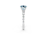 White gold Round Cut Solitaire Aquamarine Ring with Pave Band and Four-Prong Setting_2