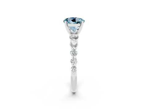 White gold Round Cut Solitaire Aquamarine Ring with Pave Band and Four-Prong Setting_2