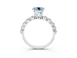 White gold Round Cut Solitaire Aquamarine Ring with Pave Band and Four-Prong Setting_3