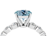 White gold Round Cut Solitaire Aquamarine Ring with Pave Band and Four-Prong Setting_4