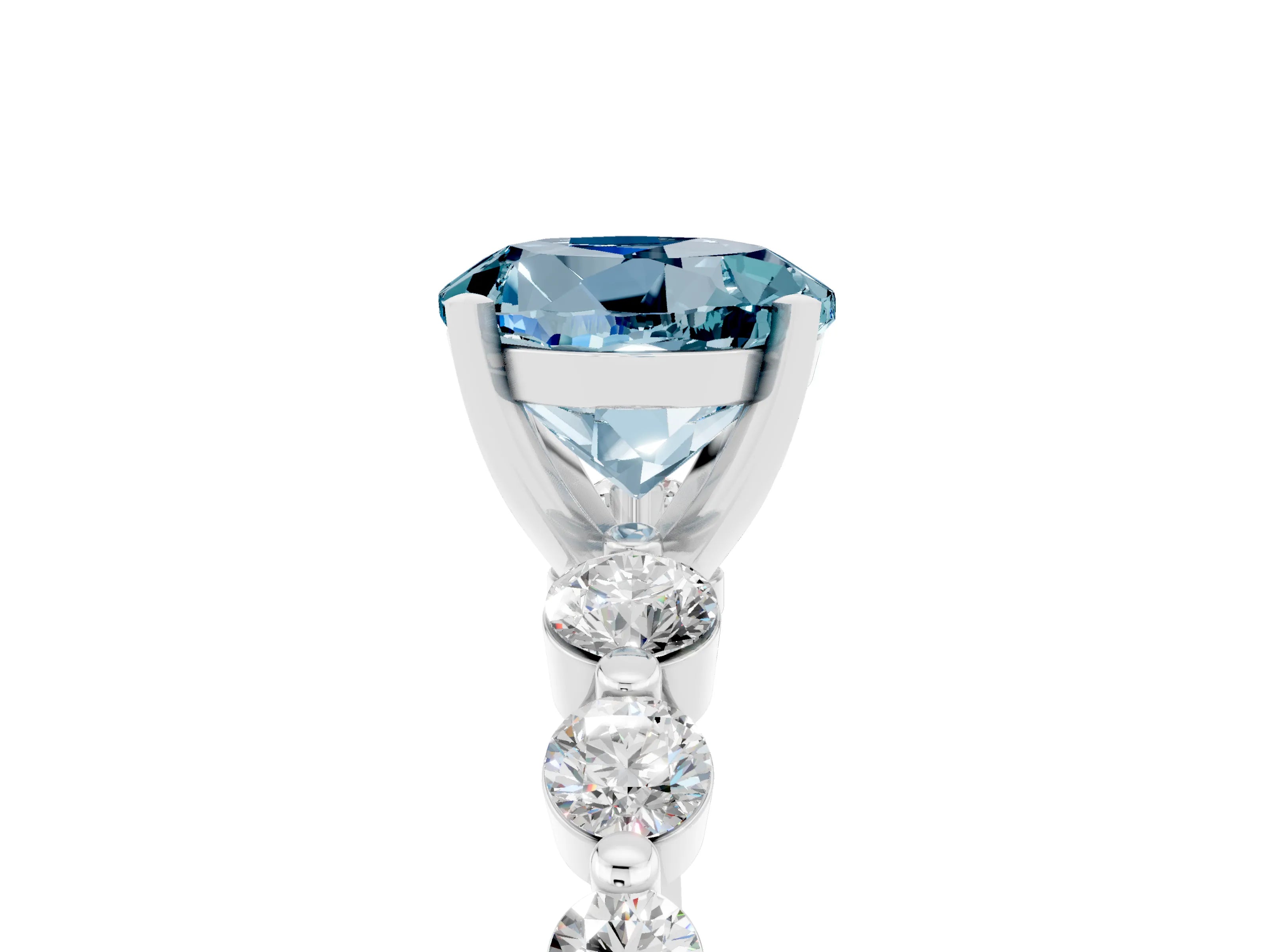 White gold Round Cut Solitaire Aquamarine Ring with Pave Band and Four-Prong Setting_5