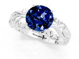 White gold Round Cut Solitaire Blue Sapphire Leaf-Inspired Vine Band Ring with Prong Setting_1