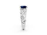 White gold Round Cut Solitaire Blue Sapphire Leaf-Inspired Vine Band Ring with Prong Setting_2
