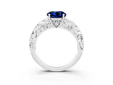 White gold Round Cut Solitaire Blue Sapphire Leaf-Inspired Vine Band Ring with Prong Setting_3