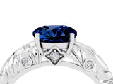 White gold Round Cut Solitaire Blue Sapphire Leaf-Inspired Vine Band Ring with Prong Setting_4