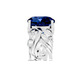 White gold Round Cut Solitaire Blue Sapphire Leaf-Inspired Vine Band Ring with Prong Setting_5